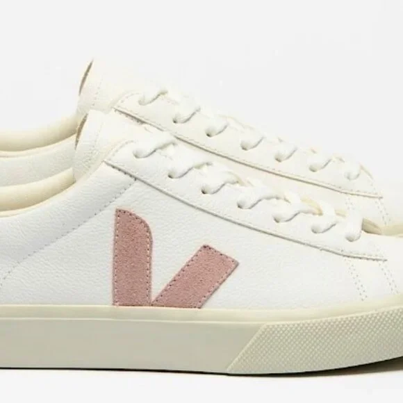 Veja Women's Campo Leather Sneakers in White and Pink - Picture 1 of 8